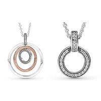 authentic 925 sterling silver necklace two tone circles pendant necklace for women bead charm diy pandora jewelry