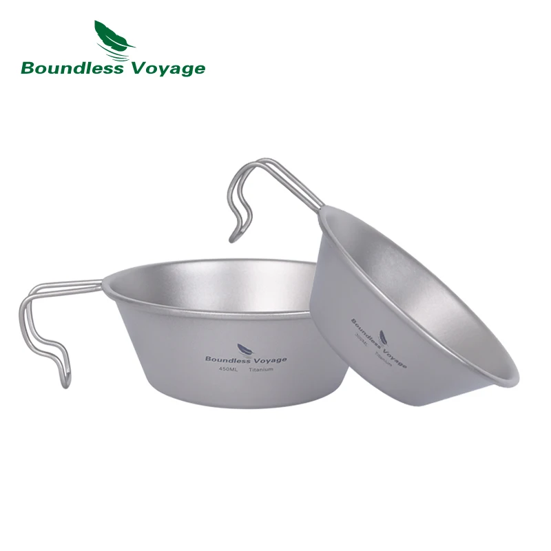 

Boundless Voyage Titanium Sierra Cup For Outdoor Camping Pinic Bowl With Folding Handle Tableware 300ml 450ml Dinnerware Cup