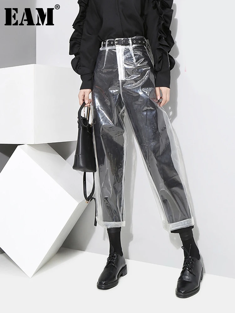

[EAM] 2022 auutmn Модные Новые прозрачные цветные штаны в Корейском стиле женские брюки до щиколотки YA84900