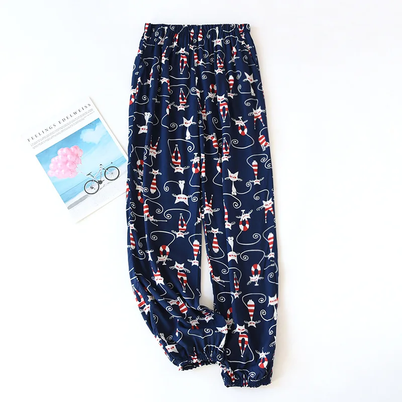 Fdfklak Casual Pantalones De Mujer Printing Loose Sleepwear Pant For Women Cotton Rayon Home Wear Pajamas Pants Female Trousers