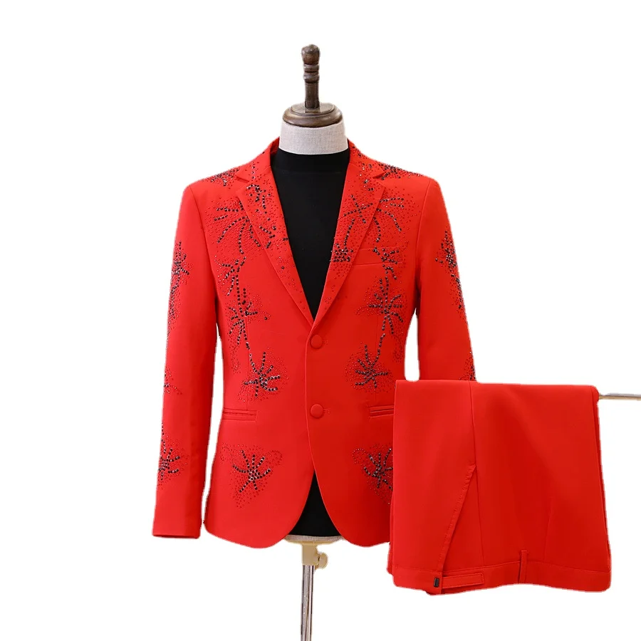 

Мужские штаны и плазмены для отдыха, красные и яркие кирпичные брюки, комплект одежды для выступления на сцене или банкете, 0759