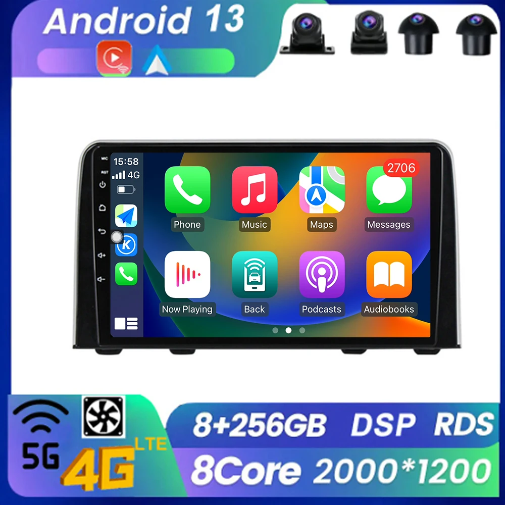 

Для Honda CRV CR - V 5 RT RW 2016 - 2018 радио Bluetooth WIFI беспроводной Carplay Мультимедиа Android 13 авто радио