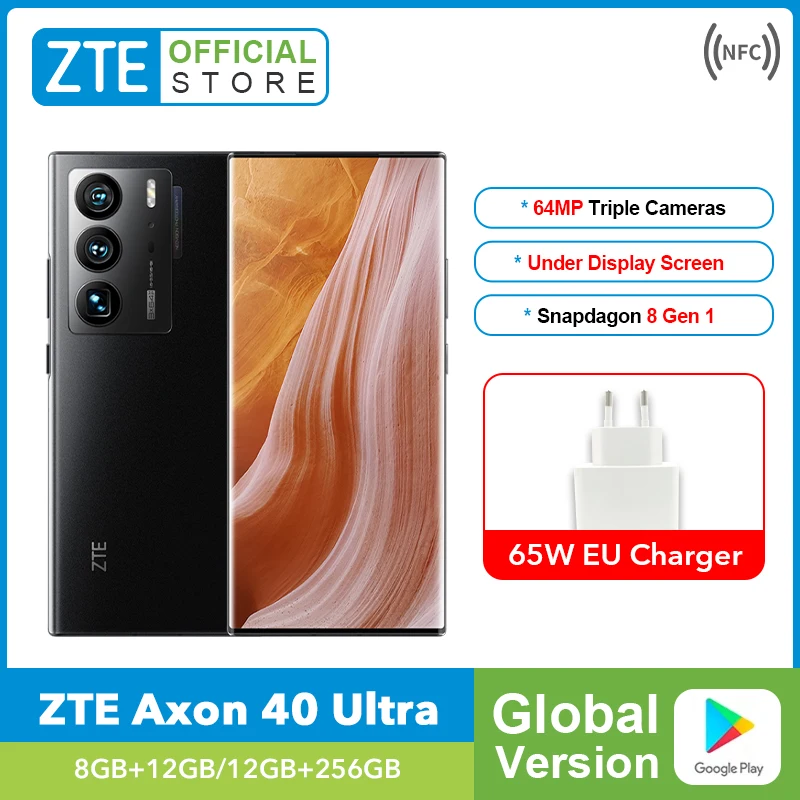 Глобальная версия Смартфон ZTE Axon 40 Ultra 5G Под дисплеем Камера 120 Гц Гибкий изогнутый