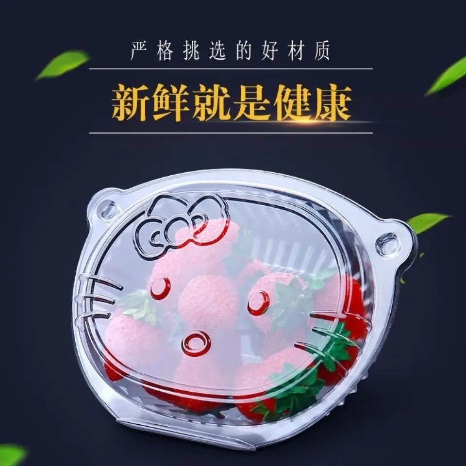 

50pcs Kawaii sanrio hello kitty storage box disposable fruit strawberry cherry salad cartoon 300g case for Refrigerator fresh
