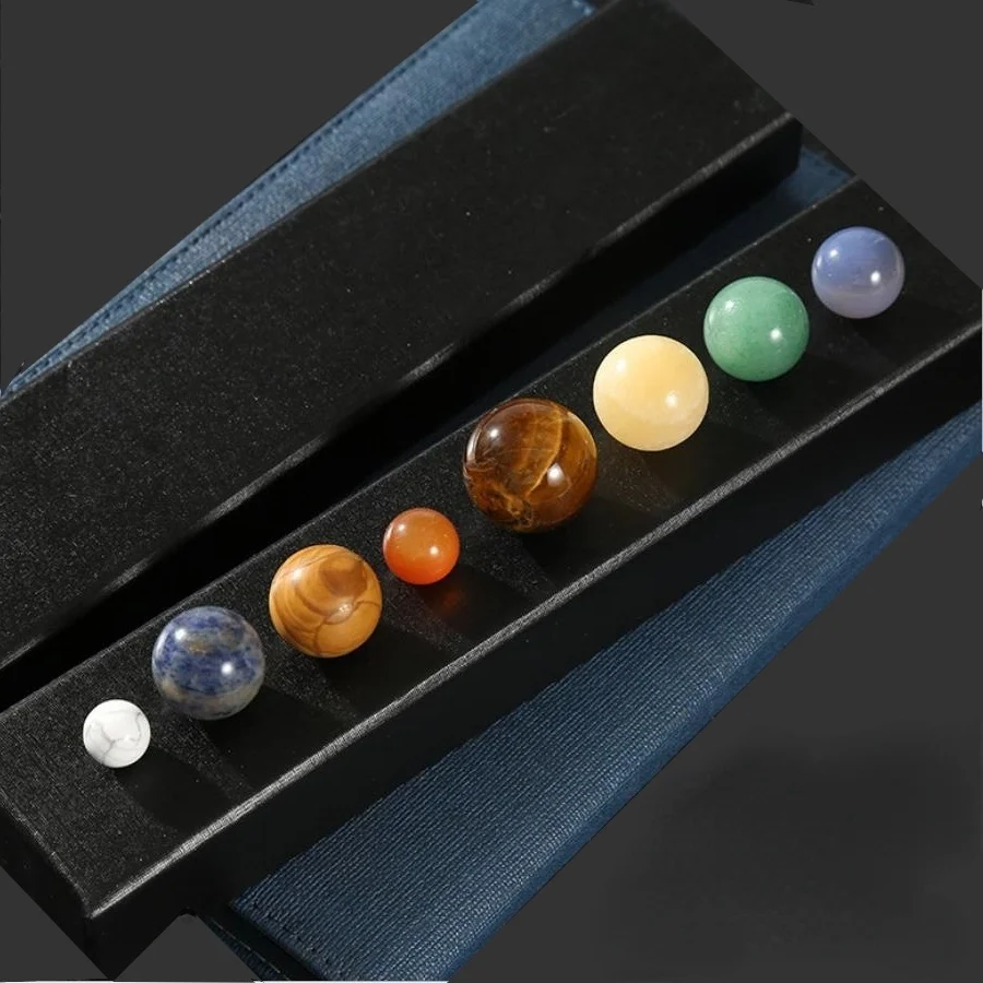 

Planets of The Solar System Real Gemstone Ornaments Bead Jade Crystal Agate Explore The Universe Display Figurines Collection