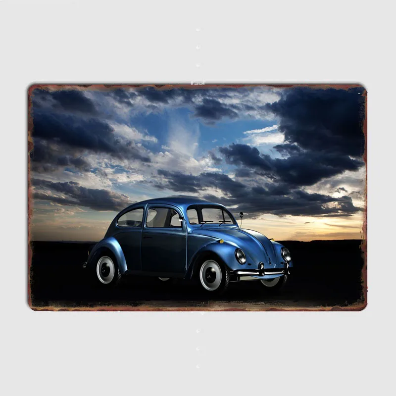 Синий VW Beetle Компактный автомобиль Ретро Классический Металлический плакат Знак