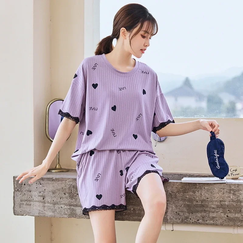 Женский пижамный комплект из модала с коротким рукавом красивая Молодежная