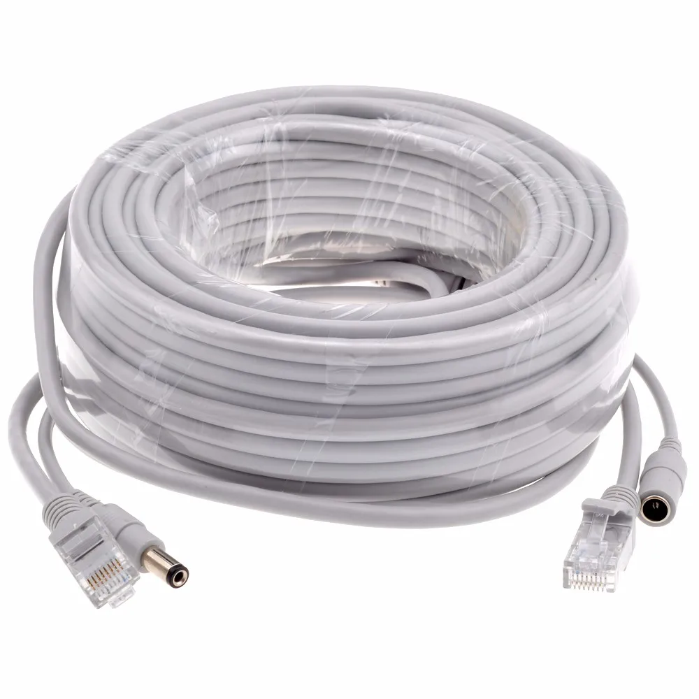 5M/10M/15M/20M/30M Optional Gray CAT5/CAT-5e Ethernet Cable RJ45 + DC Power CCTV Network Lan Cable For System IP Cameras