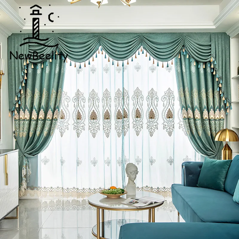 

Light Luxury European-style Curtains for Living Dining Room Bedroom Embroidered Flower Curtains Screens for Villas French Window