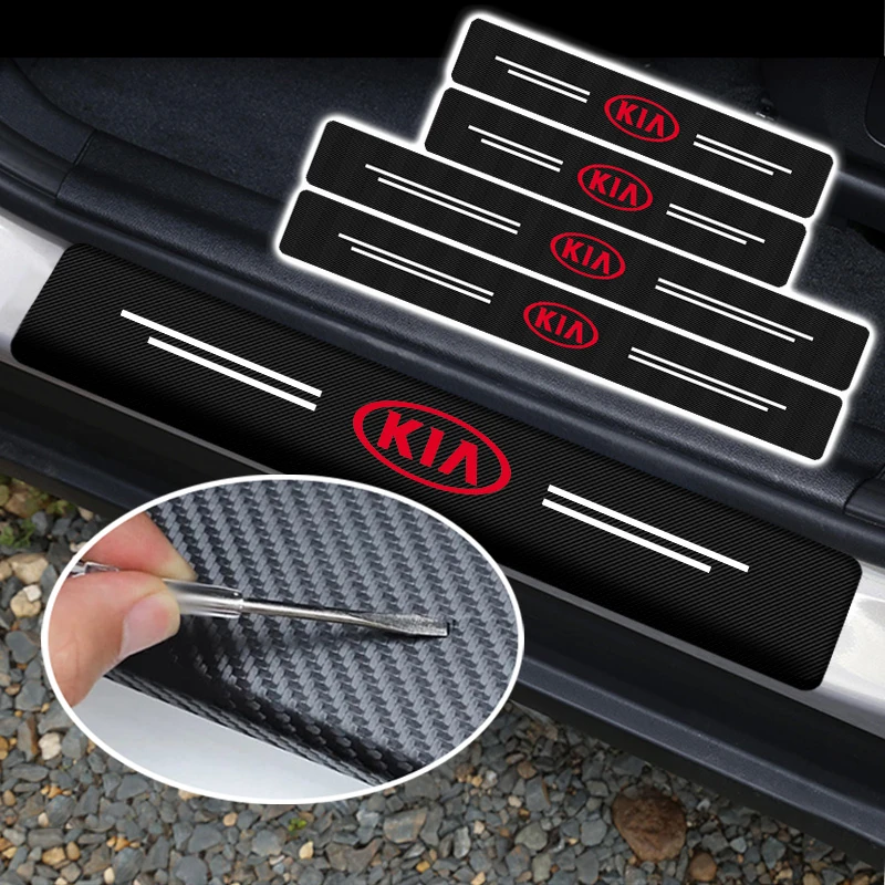 

4 pcs Car Door Threshold Stickers Carbon Fiber Protect Decors Auto Sills Decals for KIA Ceed Rio Sportage R K3 K4 K5 K6 Cerato