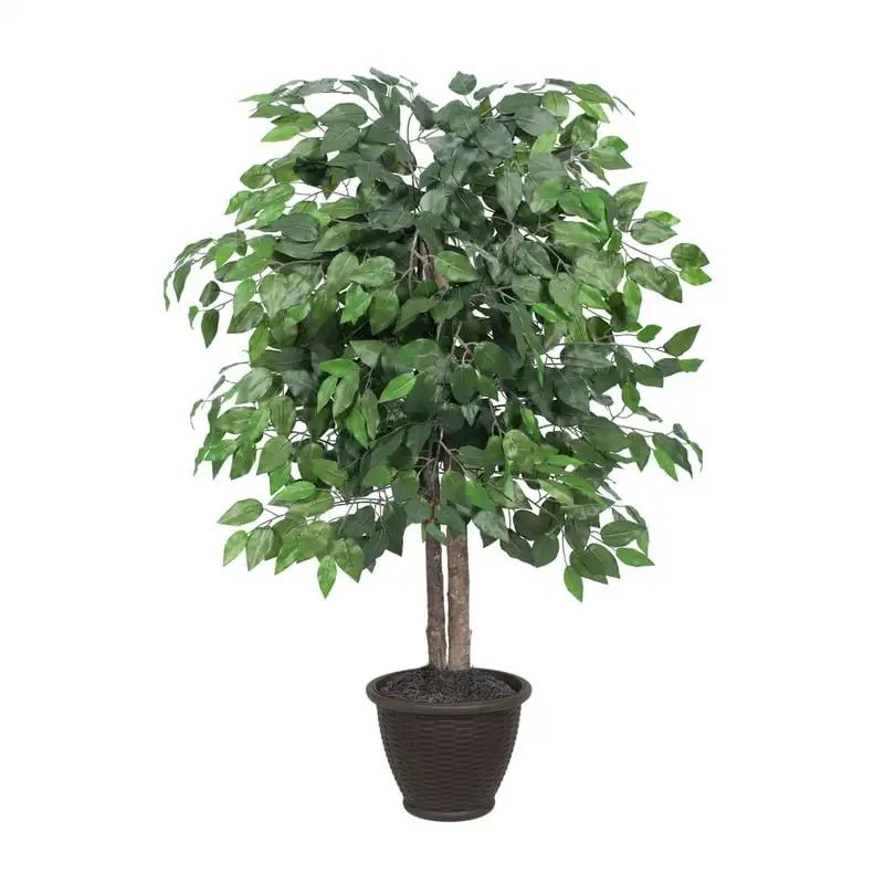 

Artificial Ficus Bush in a Brown Plastic Pot - Lifelike Home Or Office Decor - Premium Faux Potted Plant - Maintenance Free Ficu