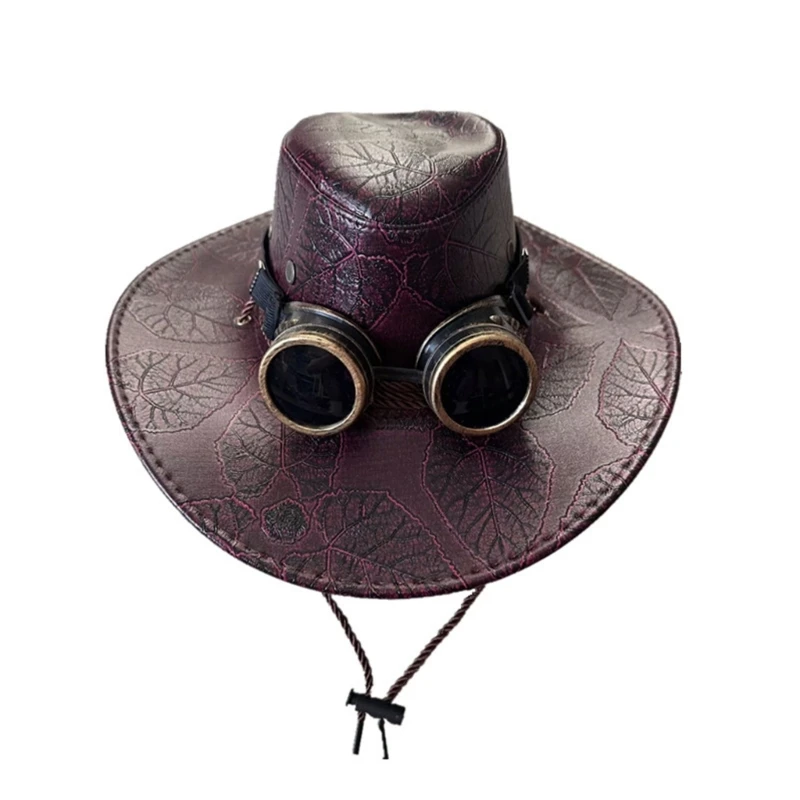 

Gothics Cowboy Hat Steampunk Hat PunkStyle Magician Hat with Goggles Adult Women Men Cosplay Costume Halloween Accessory