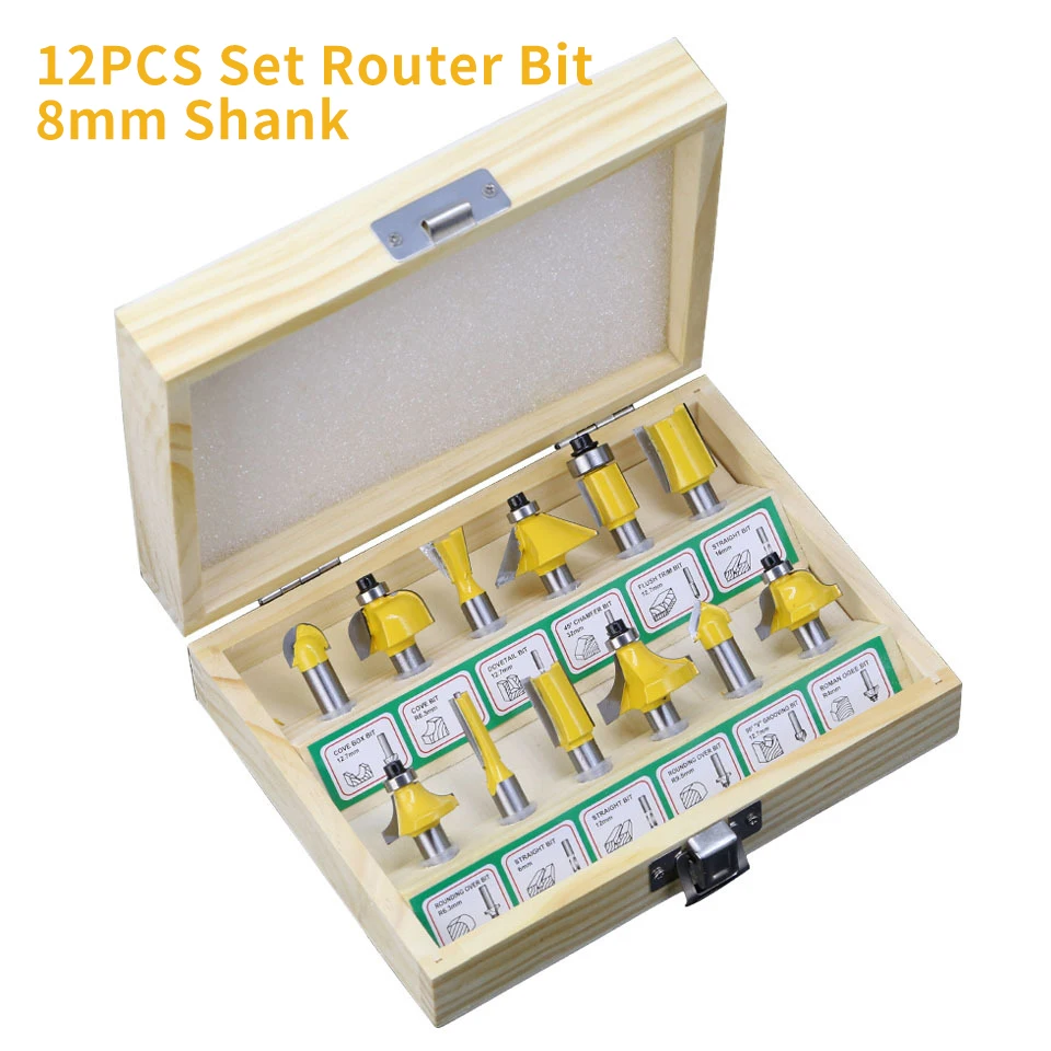 

12pcs 8mm Shank Router Bit Set Trimming Straight Milling Cutter for Wood Bits Tungsten Carbide Cutting Woodworking