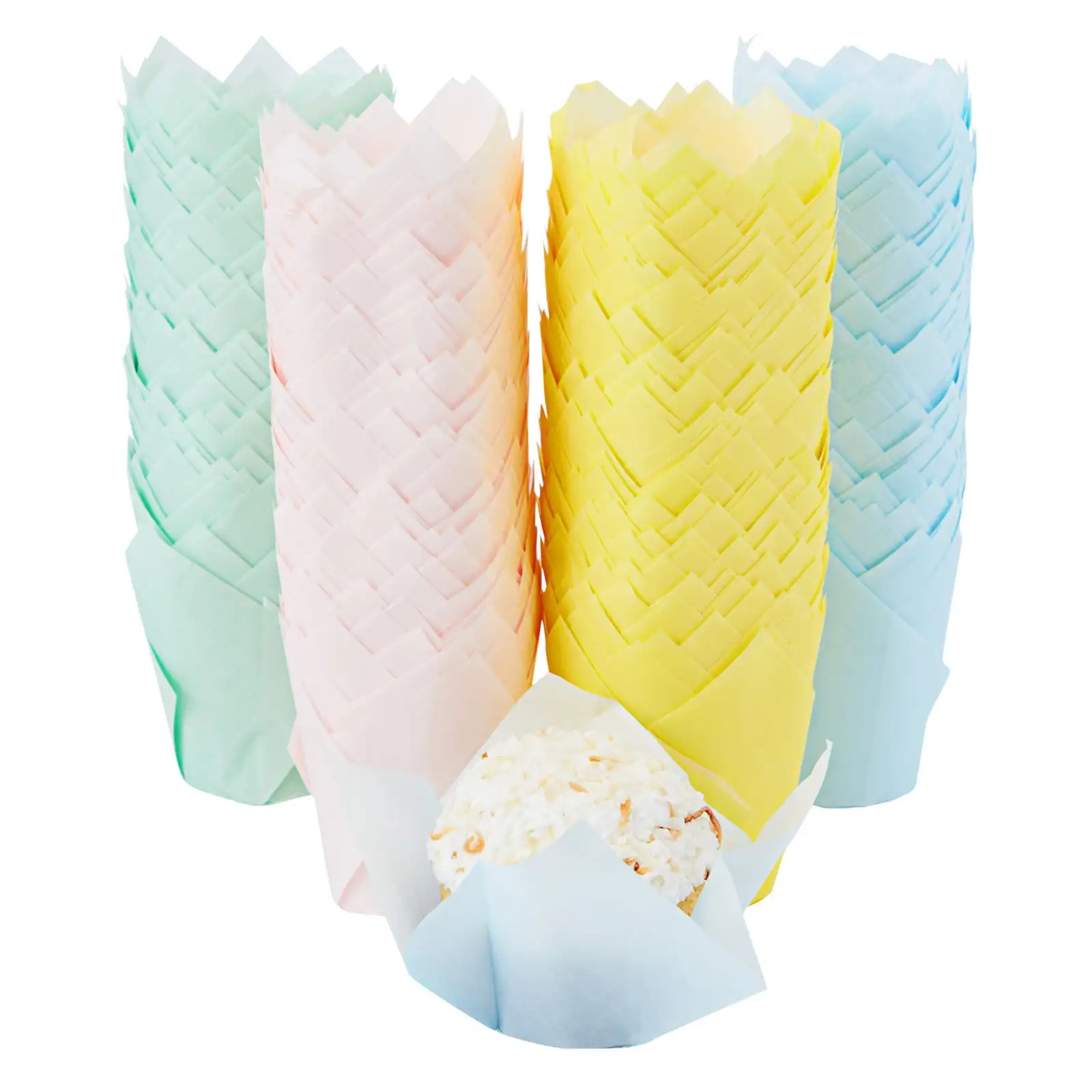 

400 Pieces Cupcake Liners, Paper Muffin Baking Cups in Pastel Green, Pink, Yellow, Blue, 2-inch Diameter