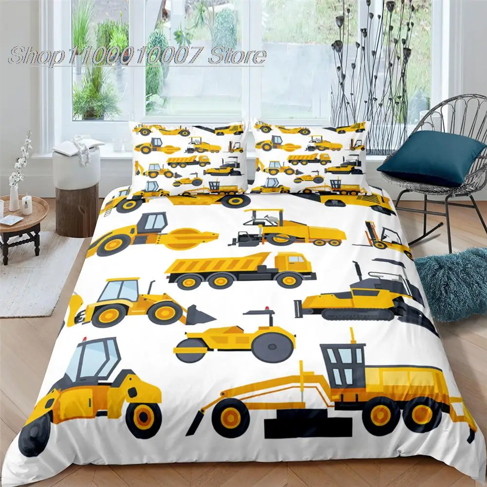 

Excavator Tractor Comforter Cover Cartoon Machinery Bulldozer Pattern Bedding Set For Kids Boys Duvet Cover With Pillowcases