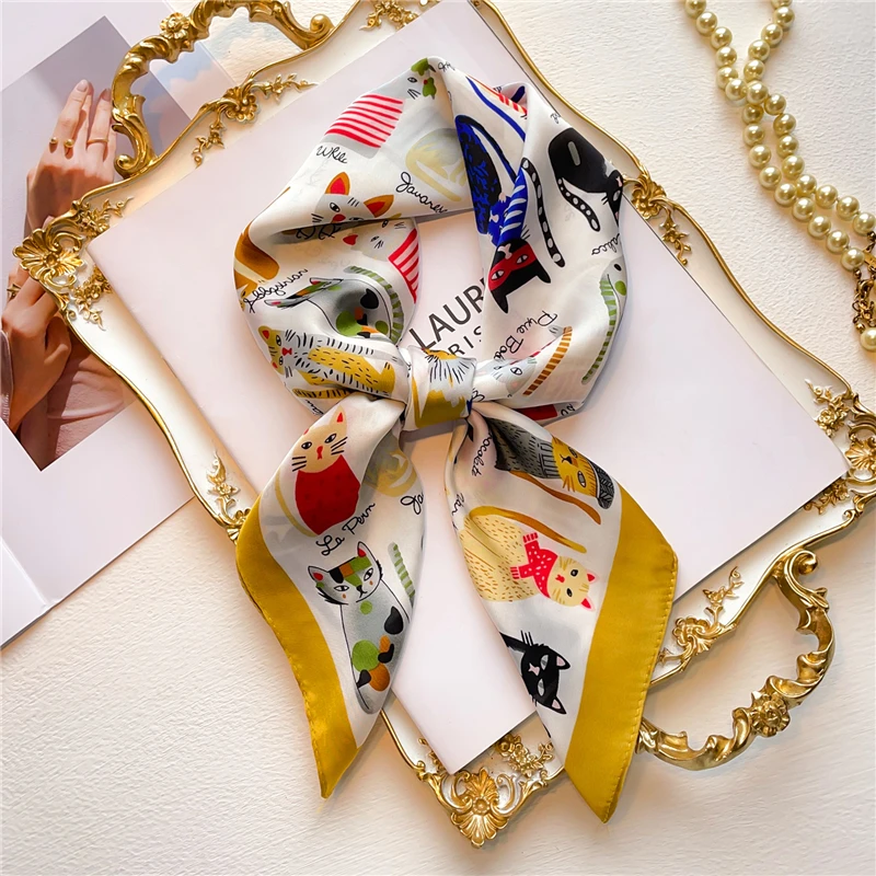 

Luxury Brand Silk Square Scarf Women Hijab Female Hair Hand Wrist Headkerchief Wraps Shawl Echarpe Summer Neck Tie Bandana 2022