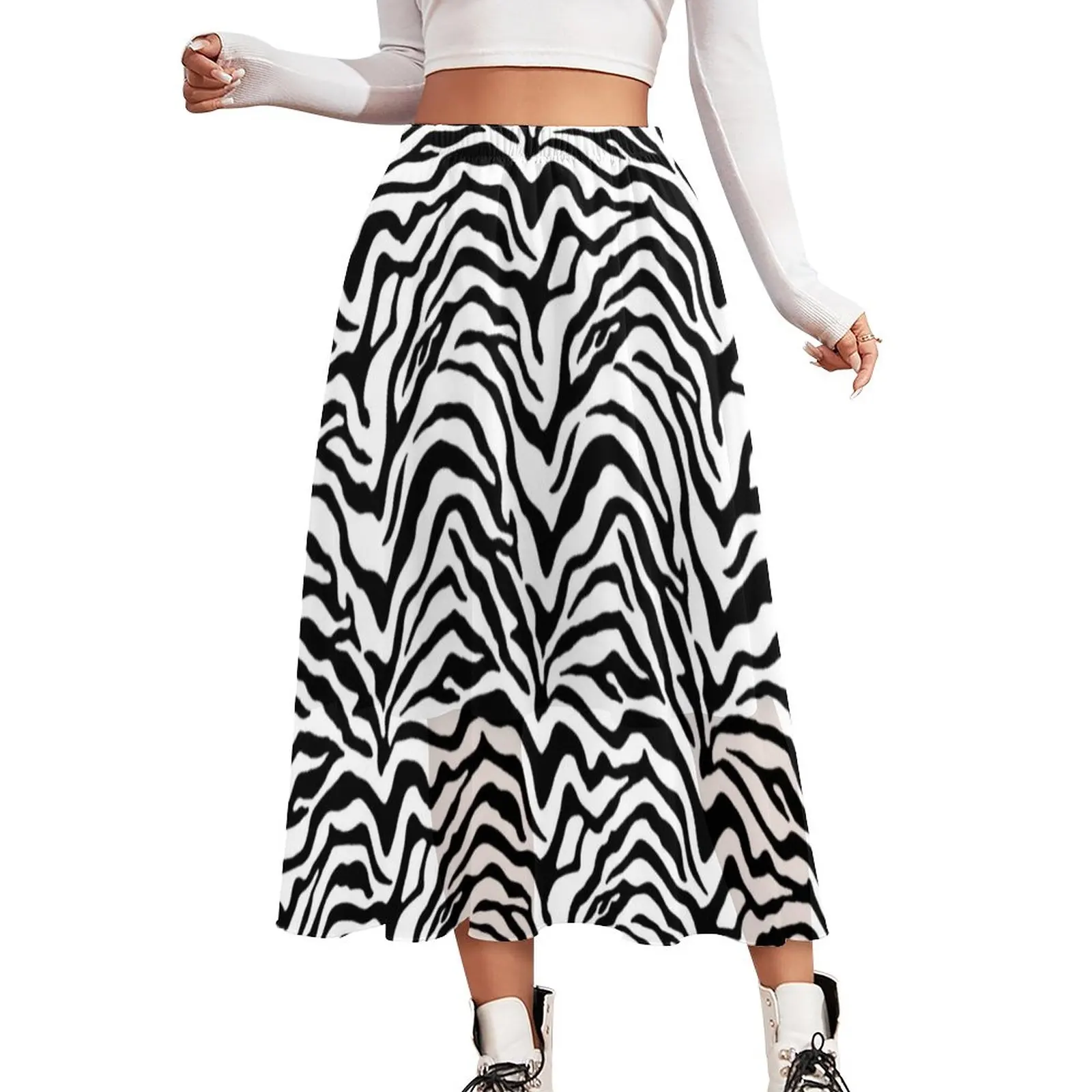 

Black And White Zebra Skirt Striped Print Vintage Long Skirts Summer Streetwear High Waist Chiffon Print Oversized Casual Skirt