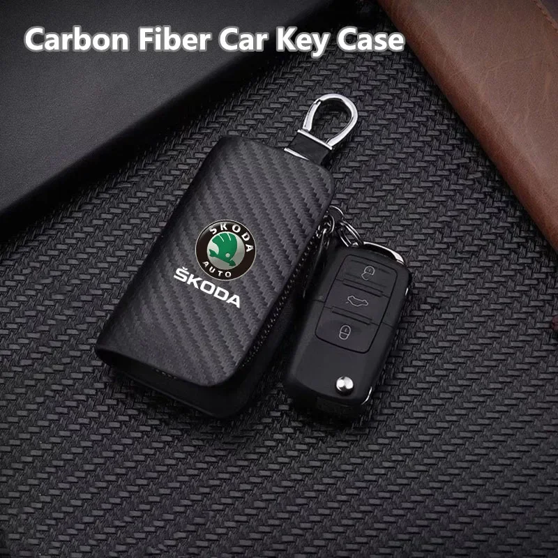 

Carbon Fiber Style Car Key Case Cover Shell Fob For Skoda Octavia Superb Rapid Kodiaq Fabia Kamiq Citigo Karoq Enyaq Scala