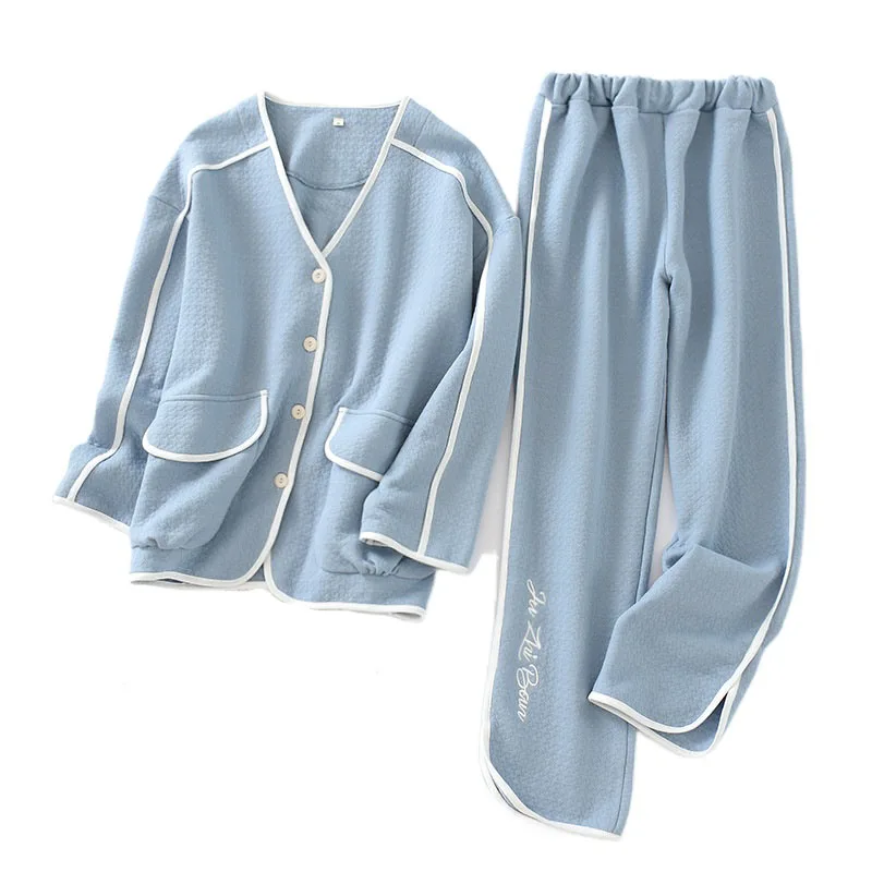 

Пижамный комплект Женский многослойный, хлопковая одежда с вышивкой и надписью, домашняя одежда в Корейском стиле, Осень-зима