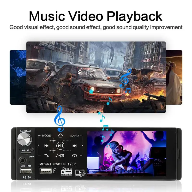 

4.1"1080P Full Key Touch Stereo Car MP5 MP3 Player + Rear Car Camera Dash Cam Car DVR USB/TF/AUX/FM/EQ/BT Bluetooth Hands-Free