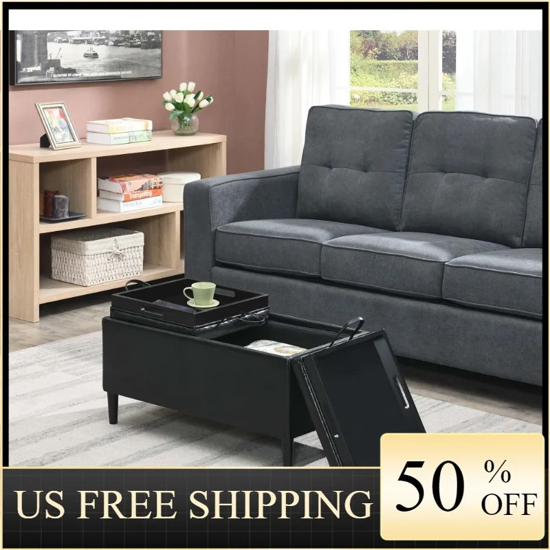 

Convenience Concepts Designs4Comfort Magnolia Storage Ottoman with Reversible Trays, Black Faux Leather, Ottomans