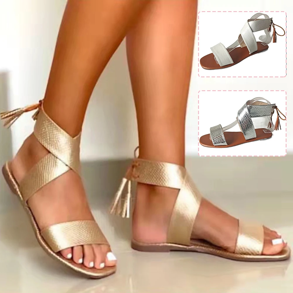 

Summer Tassel Sandals PU Material Retro Open Toes Shoes for Girls Going Beach Vacation