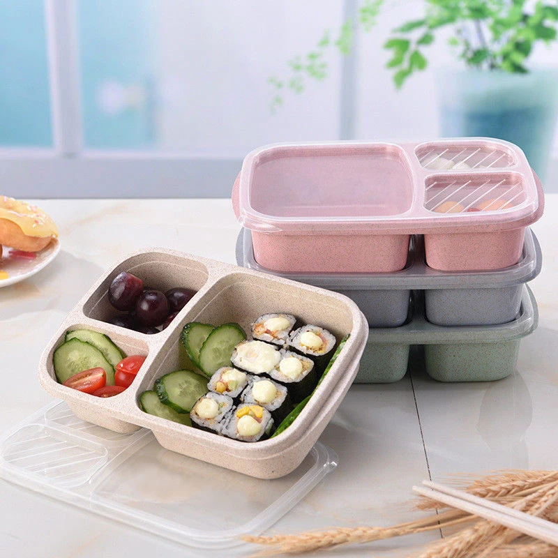 Leak Proof Lunch Box 3 Compartment Lunch Box with Lid Healthy Material Portable Fruit Food Storage Container Kids cocina Box images - 6