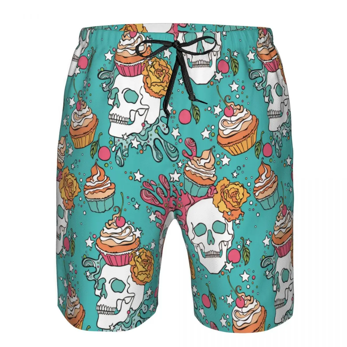 

2022 Summer Men's Swimwear Shorts Skull And Cupcake Pattern Beachwear Swim Trunks Men Swimsuit