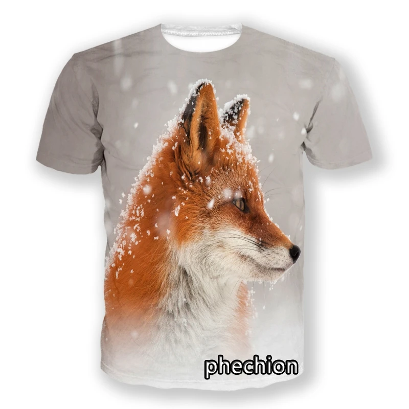 

phechion New Fashion Men/Women Animal Snow Fox 3D Print Short Sleeve T-Shirt Casual Hip Hop Summer T Shirt Tops S82