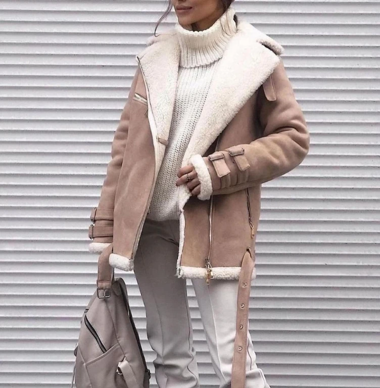 Модное женское пальто с шалевым воротником на молнии кардиган толстая кожаная