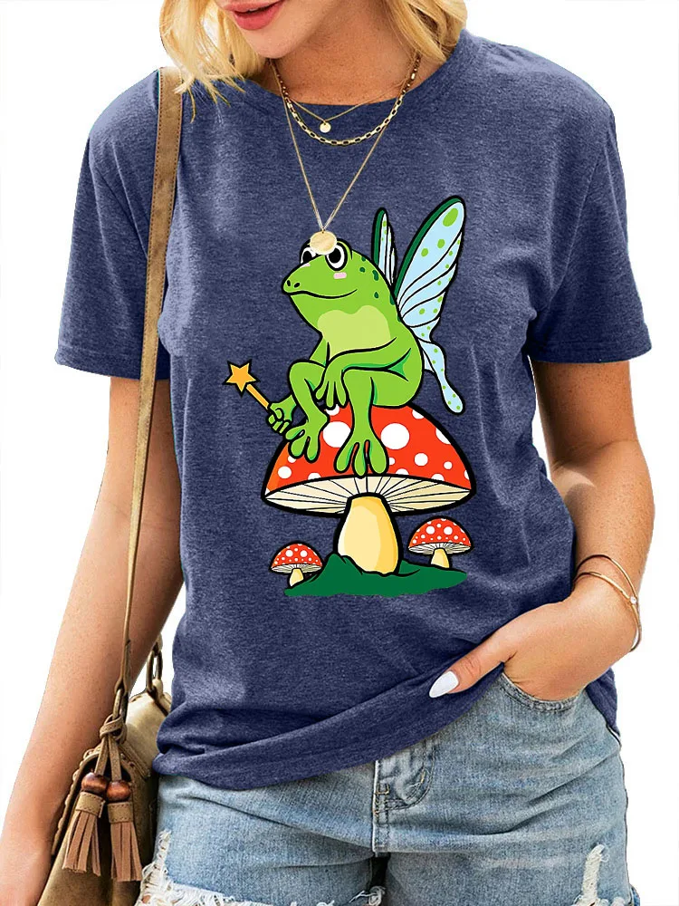 

женский топ Cute Aesthetic Frog Mushroom Moon Witchy T Shirt Women Street Tshirts O-Neck Casual Short Sleeve Hip Hop Tee Clothe