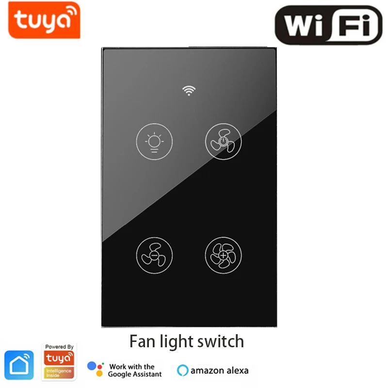 

Wifi Smart Fan Light Tempered Glass Touch Switch Graffiti App Smart Control Support Alexa Voice Control AC110V 220V