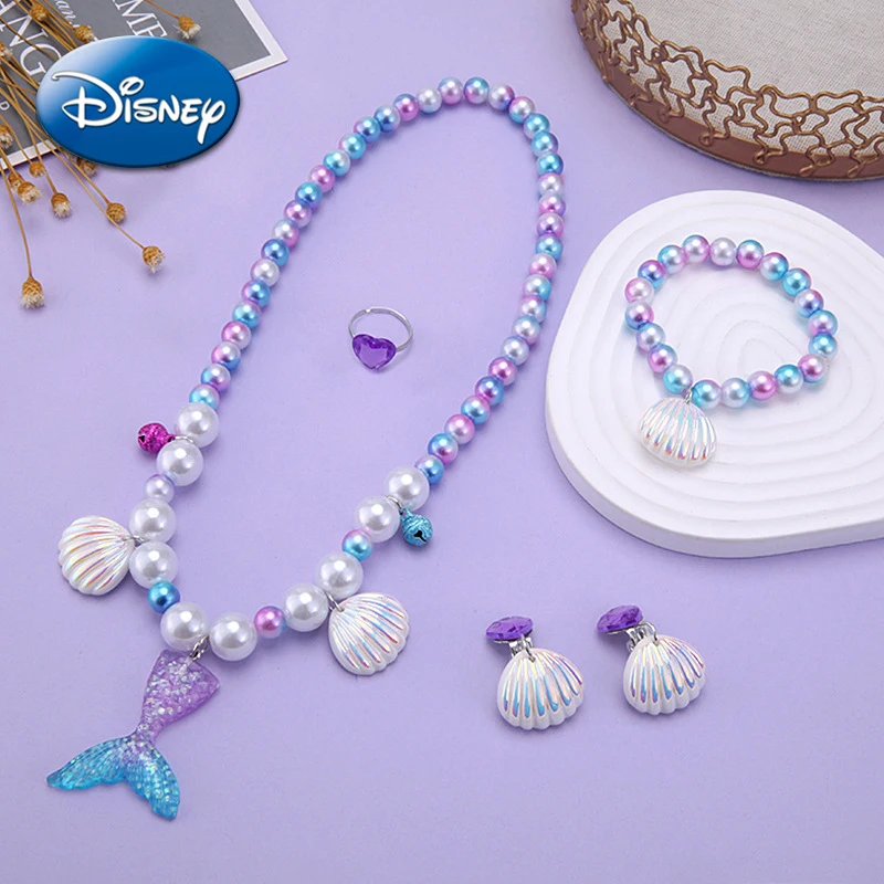 Disney Ariel Necklace Bracelets Ring Earrings The Little Mermaid Princess Anime Children Jewelry Pendant Bangle Girls Gifts Toys