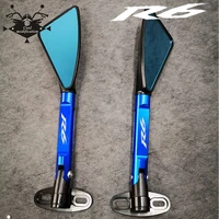 laser logo cnc aluminum motorcycle rear view mirrors blue anti glare mirror for yamaha yzfr6 yzf r6 r6s
