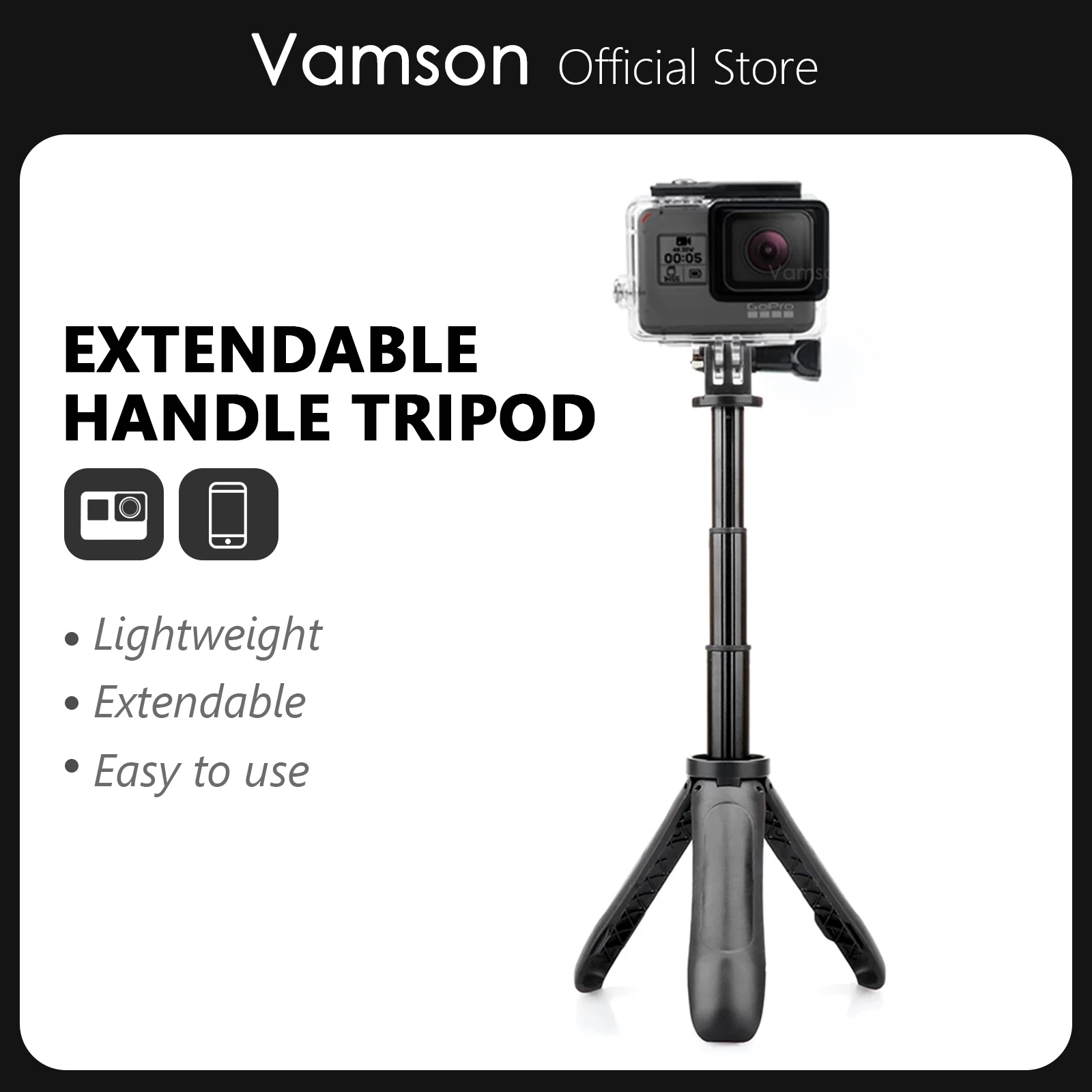 

Vamson for DJI OSMO Action Extendable Handle Tripod Pocket Pole Mini Selfie Stick for Gopro Hero 11 10 9 8 7 6 5 for Insta360