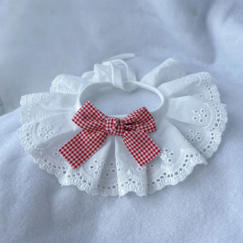 

Pet Cat Scarf Dog Lace Bib Neck Collar Pet Bow Saliva Towel Cotton Plaid Pattern Pet Collar Necklace Pet Accessories