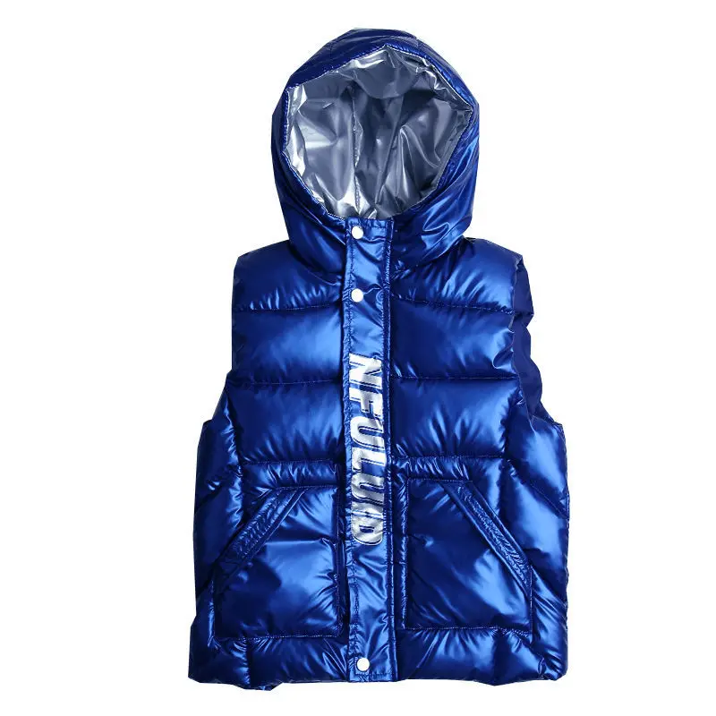 

Vest for Boy Children Hooded Warm Outerwear Kids Glossy Coat Baby Sleeveless Jacket Winter Padded Waterproof Waistcoat TZ660