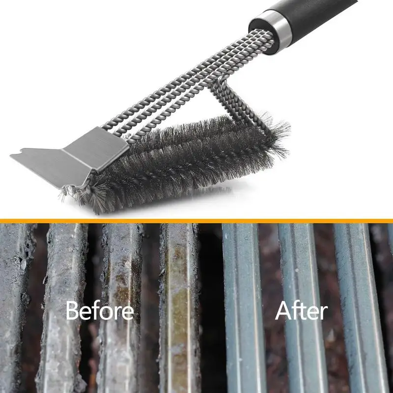 

Grill Brush 3 In 1 Extra Strong Wire Bristles BBQ Cleaner Brush Multifunctional Barbeque Scrubber Nonslip Handle Grill Net Brush