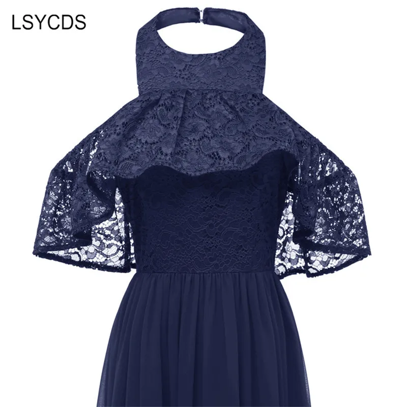 LSYCDS кружевное платье макси с бретелькой на шее шифоновое без рукавов элитное