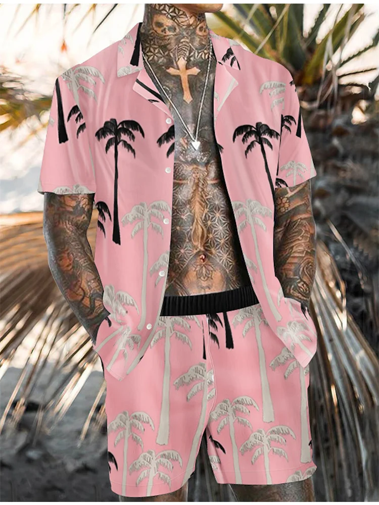 

Men's Shirt Set Summer Hawaiian Shirt 3D Print Beach Casual Short Sleeve Single Button Clothing Resort Style