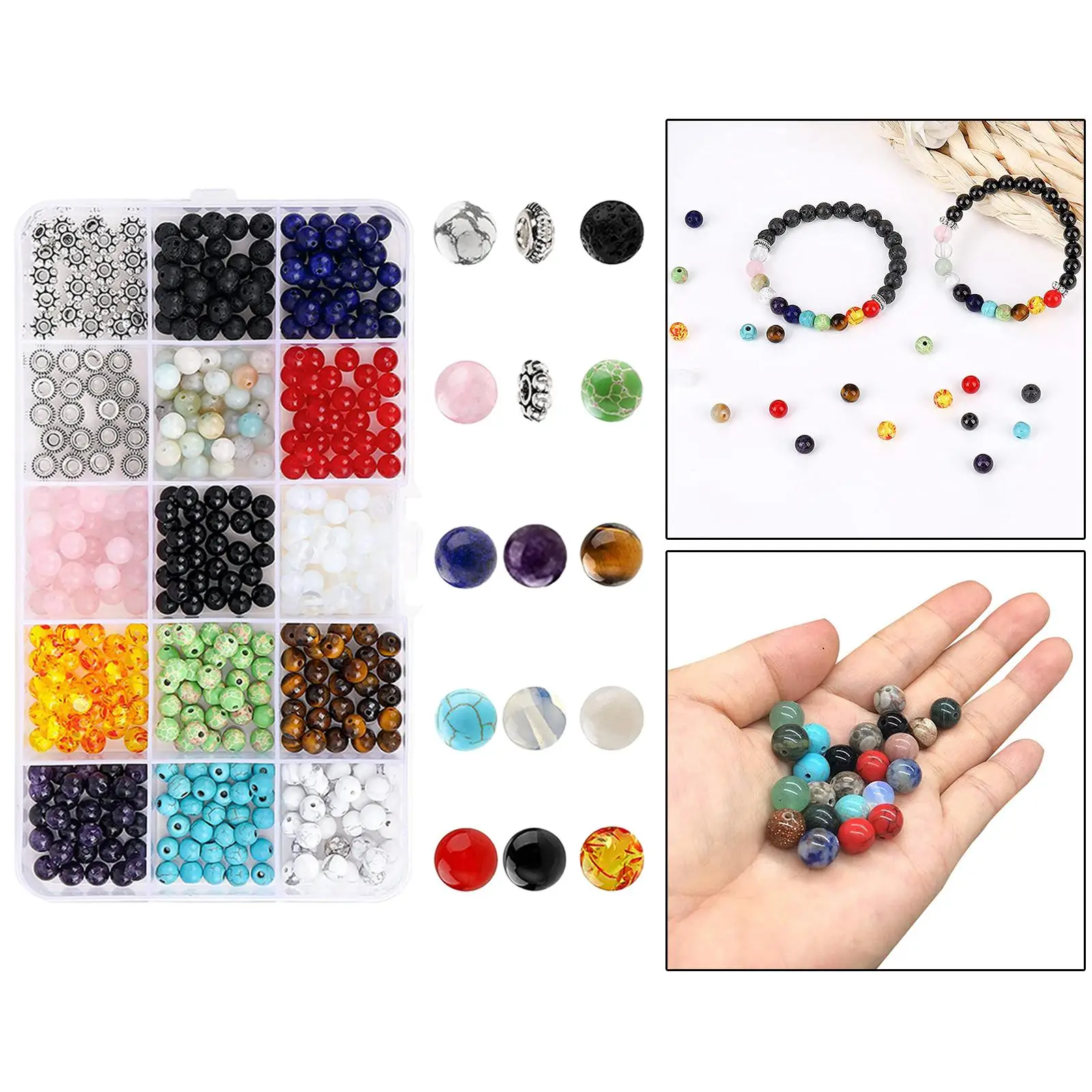 

Natural Stone Beads Mixed 15 Grids Hole Drilled Quartz Gemstone Beads for DIY Necklace Bracelet Charms Jewelry Making Pendants