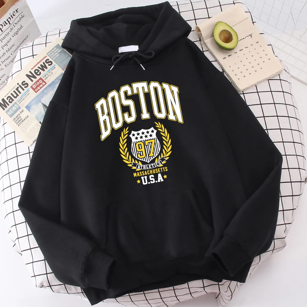 Boston City Letter Inha Hoodie Men'S Hipster High Quality Hooded Cartoons Casual Autumn Hoodies Harajuku Loose Warm Tops