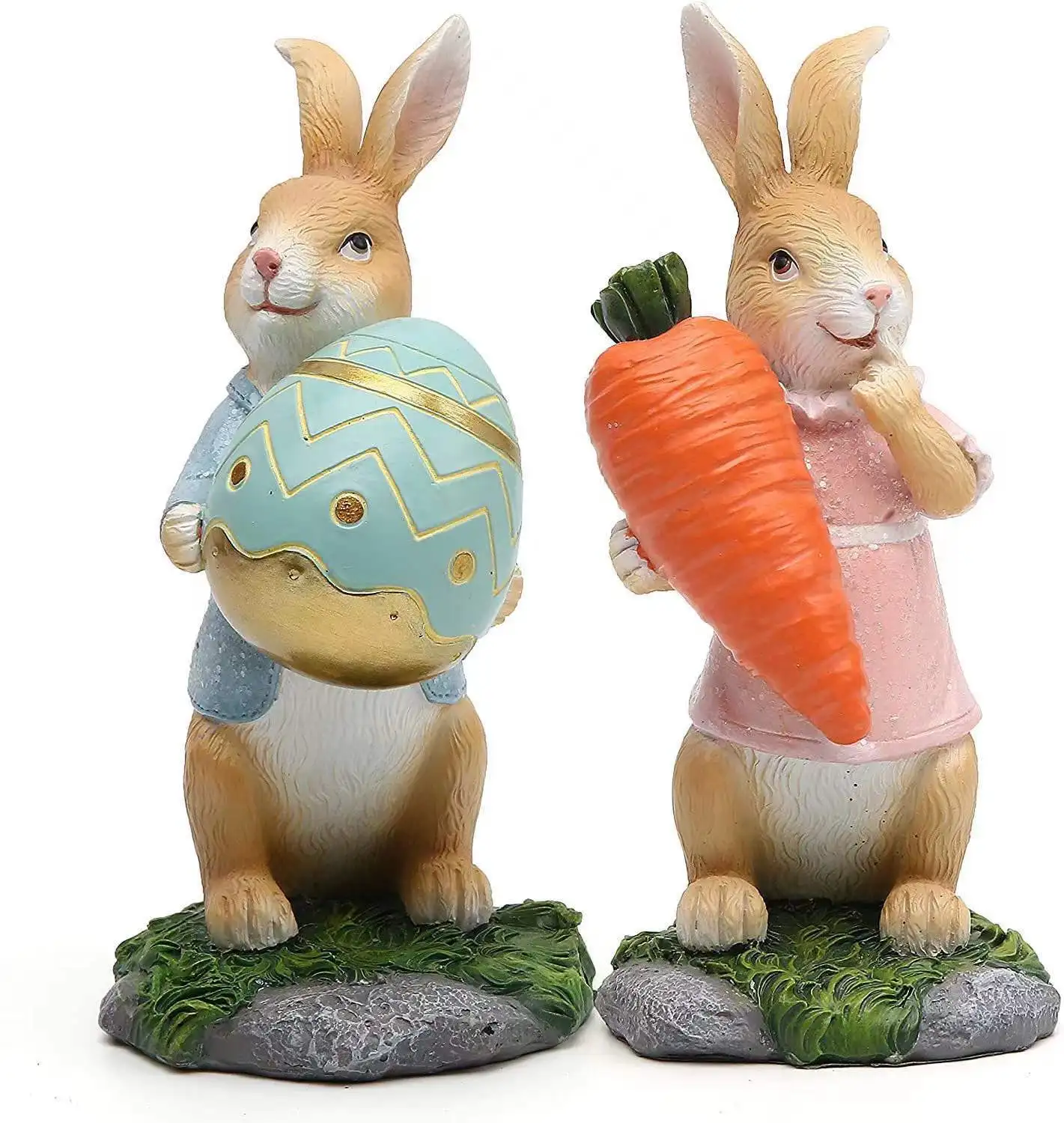 Easter Bunny Statue Standing Rabbit Decoration Rabbits Garden Statues And Figurines Cute Bunnies With Carrot Easter Egg Decor