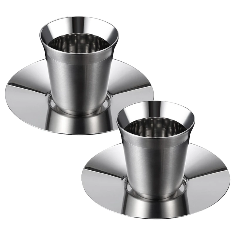 

Кружки для эспрессо из нержавеющей стали (набор из 2 штук), чашки для эспрессо с двойными стенками, изолированные кофейные кружки с подносом, ...