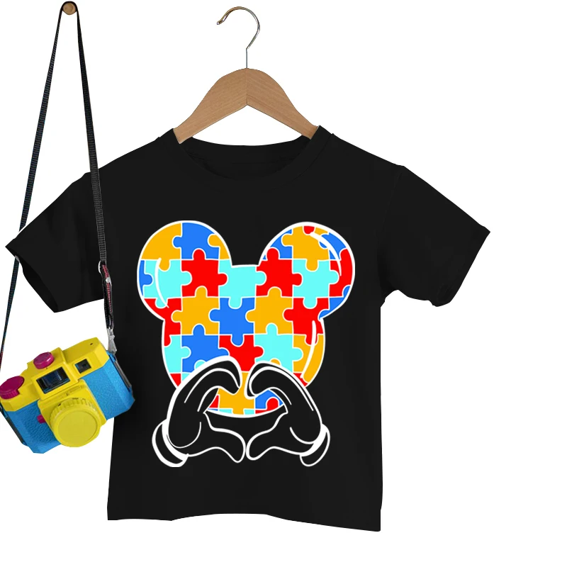 

Футболка Y2k для девочек, Повседневная рубашка с принтом жестов и сердечек, с осведомленностью об аутизме, смешная футболка с животными в стиле Харадзюку, детская одежда, рубашки для мальчиков