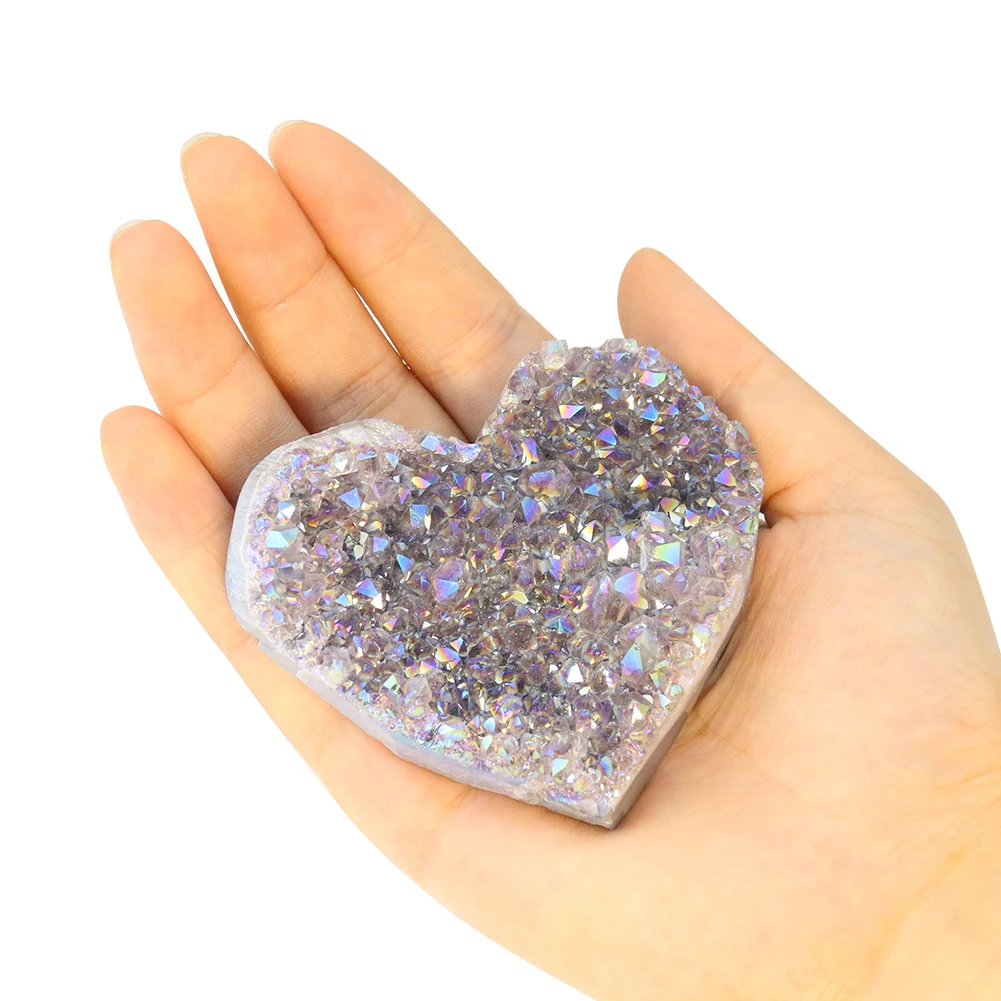 Rainbow Aurora Natural Amethyst Color Plating Love Heart Raw Ore Quarz Gemstone Laboratory Tourmaline Specimen Sparkling Decor