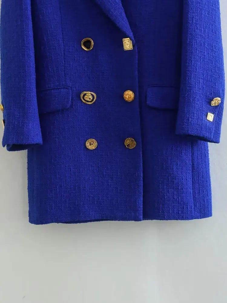 Withered Fashion Elegant Texture Long Blazers Women England Style Office Lady Double Breasted