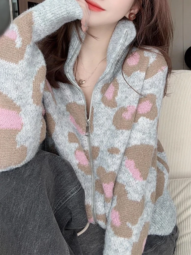 Мягкий клейкий кардиган на молнии с высоким воротником свитер верхняя одежда для