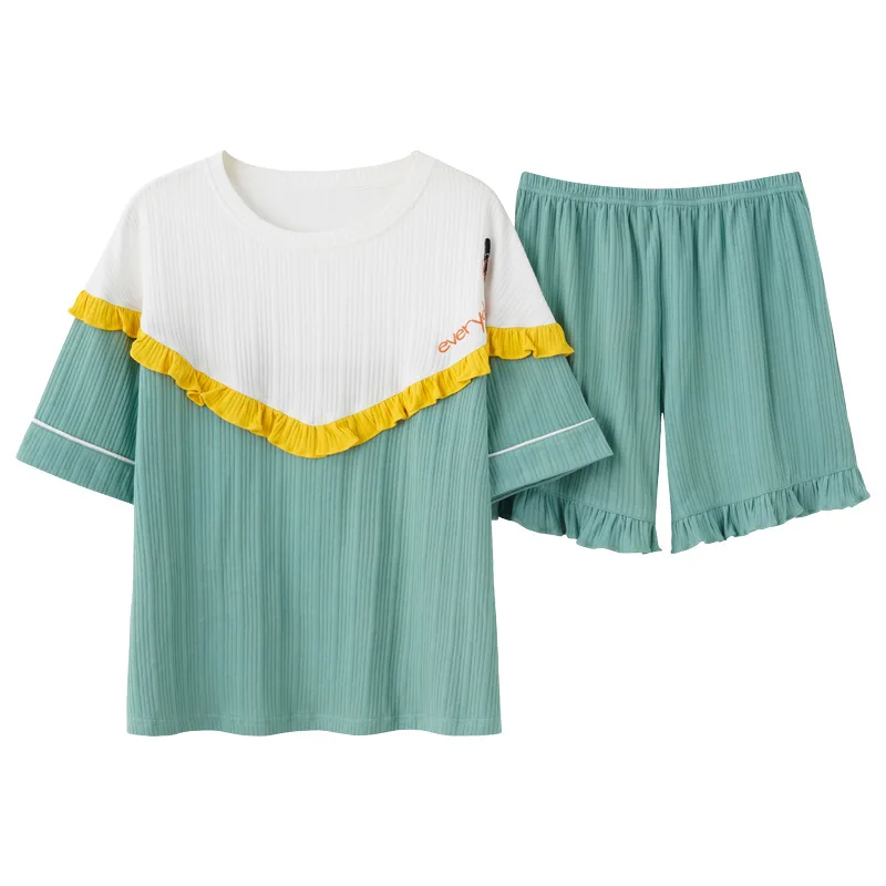 Pajamas women 2022 new summer short-sleeved shorts suits youth students cotton loose home clothes can go out