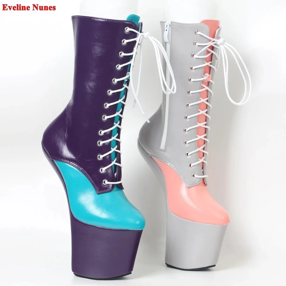 Mixed Colors Ankle Boots Women's New Arrival 2022 Heelless 20cm Heel Round Toe Patent Leather Nightclub Cosplay Sexy Shoes